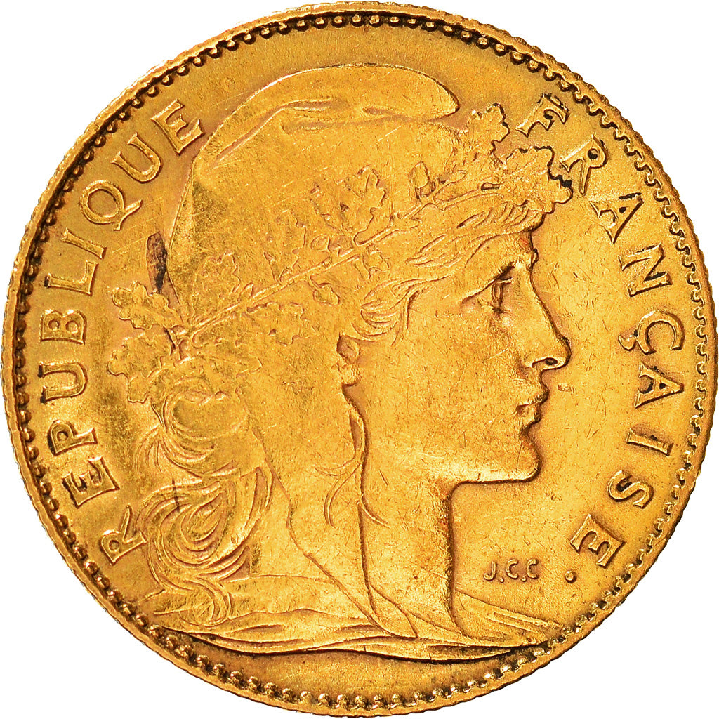 Moeda, França, Marianne, 10 Francs, 1906, Paris, EF(40-45), Dourado, KM:846