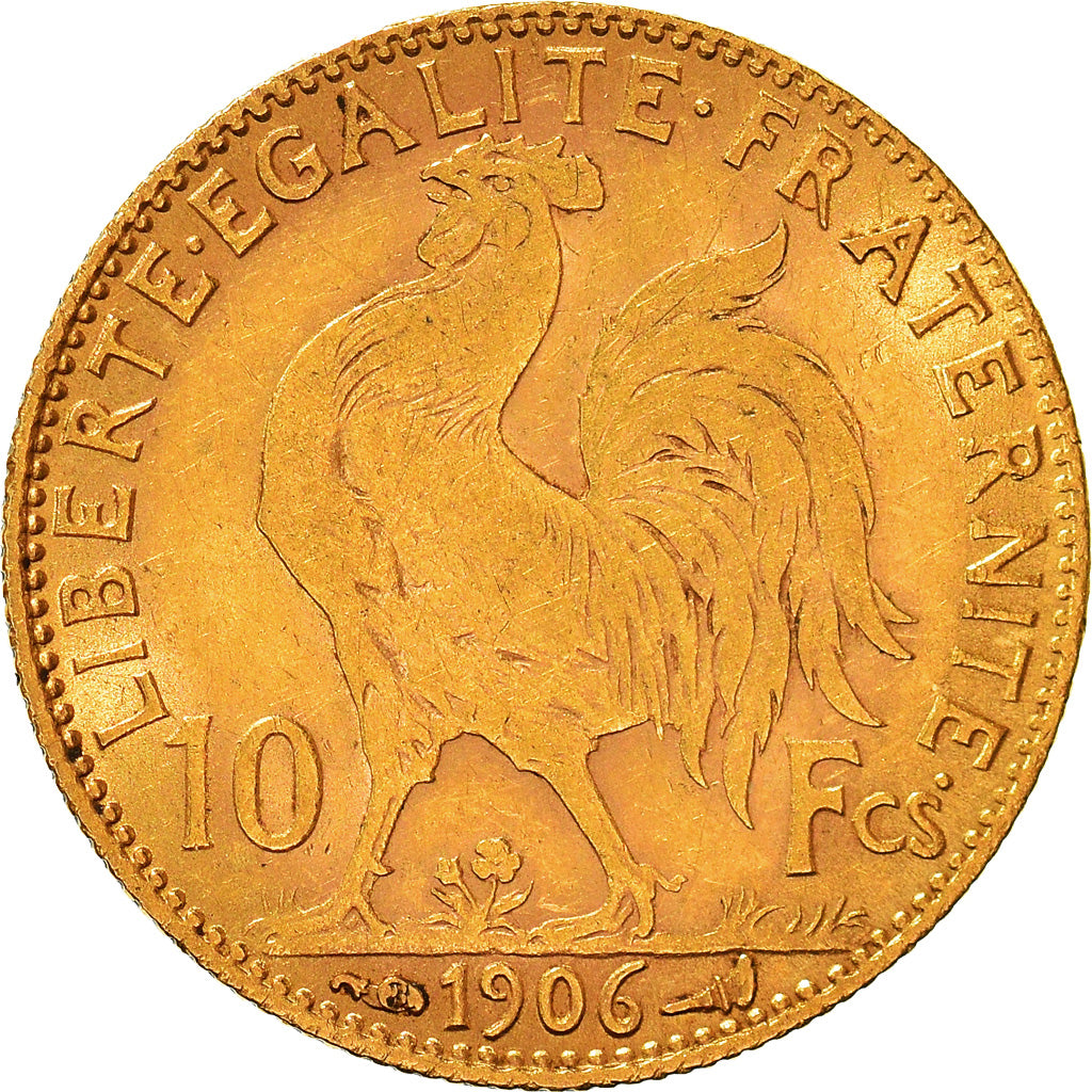 Moeda, França, Marianne, 10 Francs, 1906, Paris, EF(40-45), Dourado, KM:846