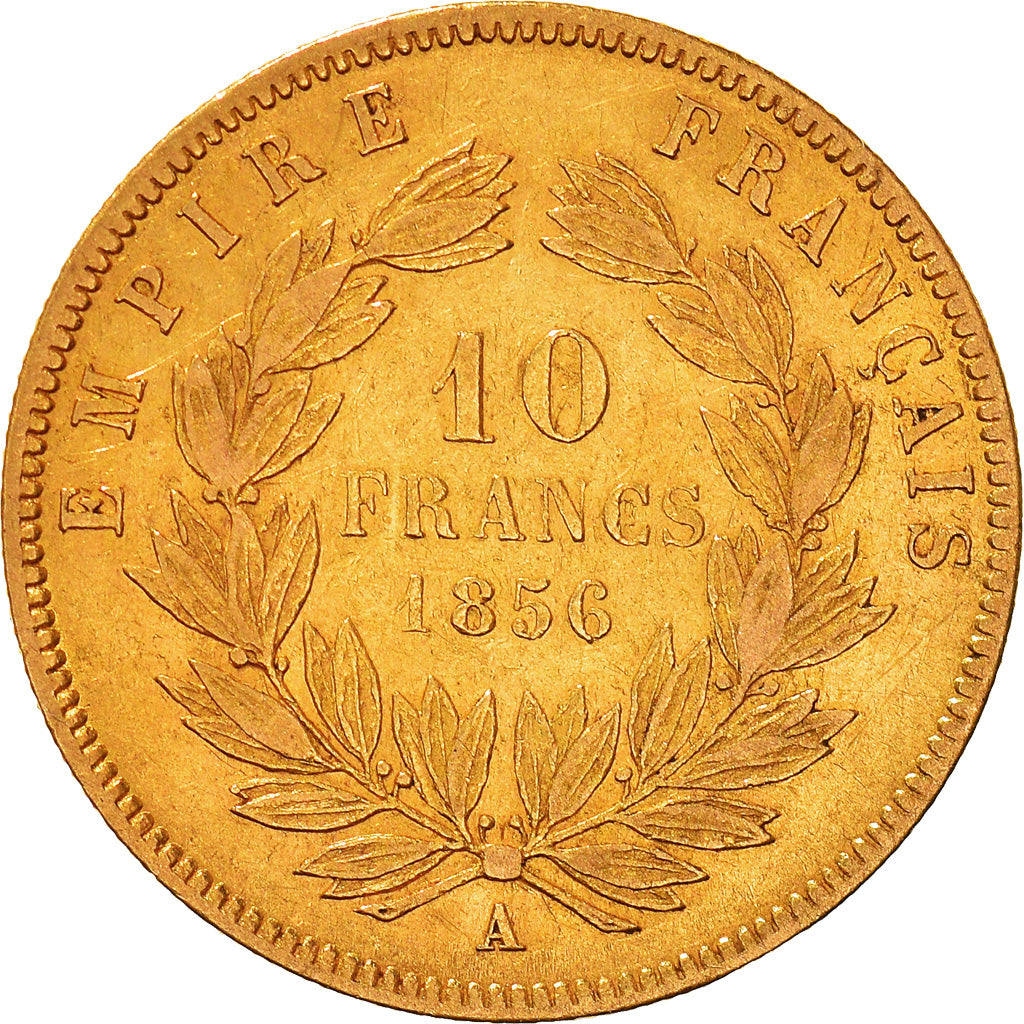 Moneta, Francia, Napoleon III, 10 Francs, 1856, Paris, MB+, Oro, KM:784.3
