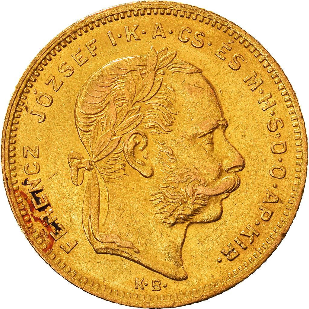 Coin, Hungary, Franz Joseph I, 8 Forint 20 Francs, 1876, AU(50-53), Gold