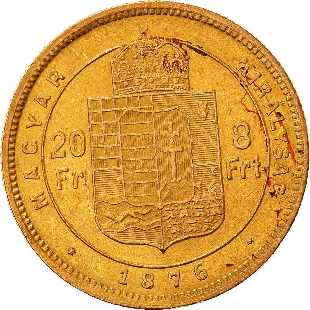Coin, Hungary, Franz Joseph I, 8 Forint 20 Francs, 1876, AU(50-53), Gold