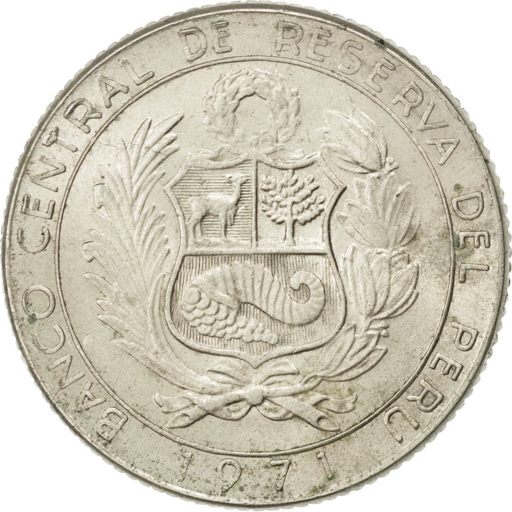 PERU, 5 Soles, 1971, Lima, KM #254, AU(55-58), Copper-Nickel, 7.84