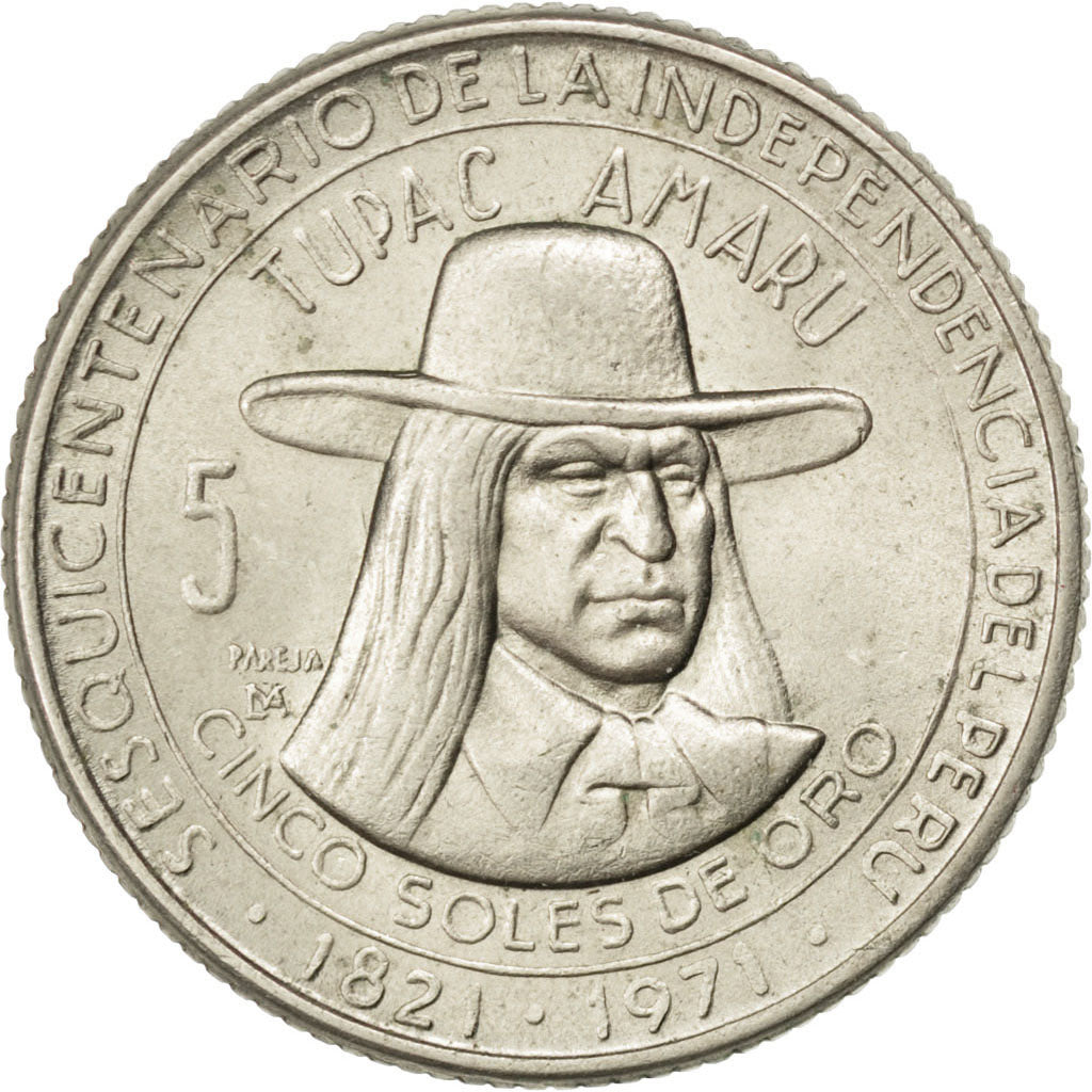 PERU, 5 Soles, 1971, Lima, KM #254, AU(55-58), Copper-Nickel, 7.84