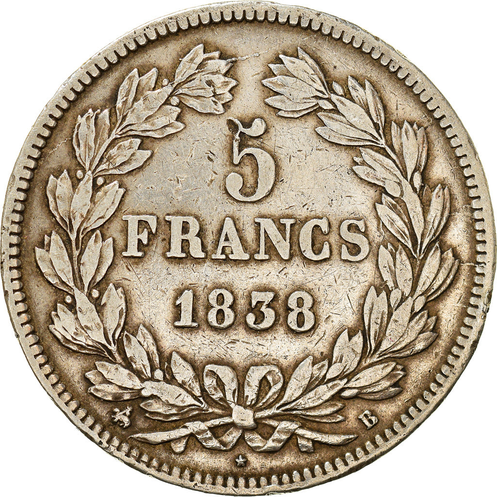 Coin, France, Louis-Philippe, 5 Francs, 1838, Rouen, VF(30-35), Silver