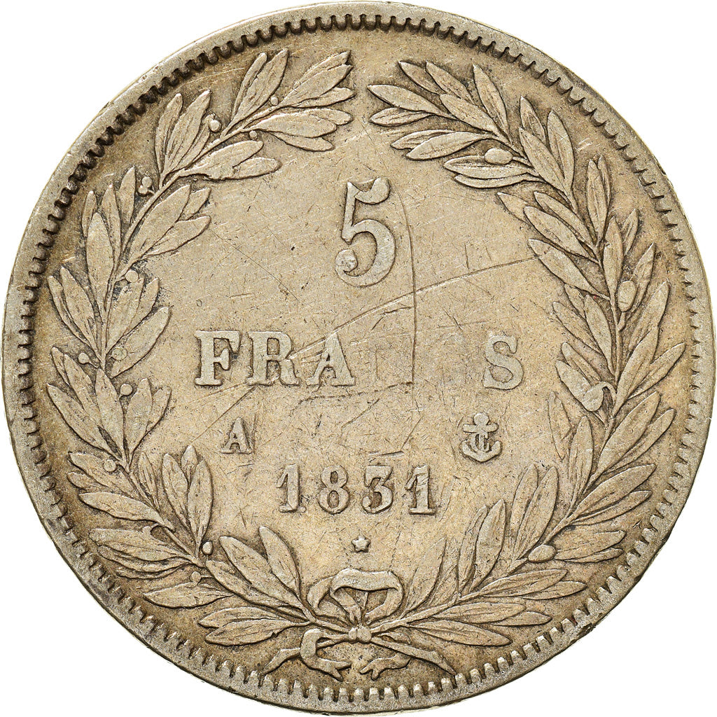 Moneta, Francia, Louis-Philippe, 5 Francs, 1831, Paris, MB, Argento, KM:735.1