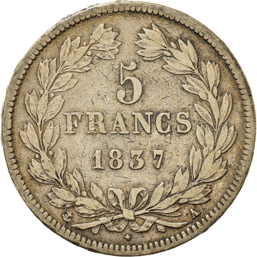 Monnaie, France, Louis-Philippe, 5 Francs, 1837, Paris, TB, Argent, Gadoury:678