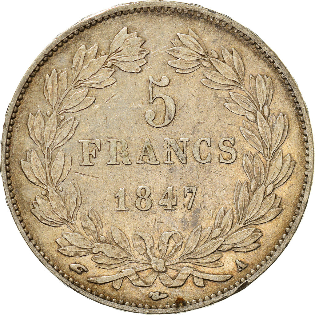 Moneta, Francia, Louis-Philippe, 5 Francs, 1847, Paris, MB+, Argento, KM:749.1