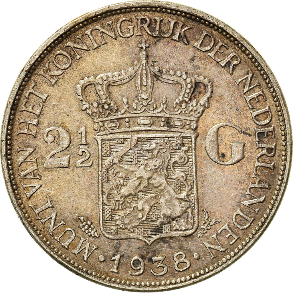 Coin, Netherlands, Wilhelmina I, 2-1/2 Gulden, 1938, EF(40-45), Silver, KM:165