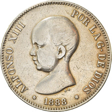 Moneta, Spagna, Alfonso XIII, 5 Pesetas, 1888, Madrid, MB+, Argento, KM:689