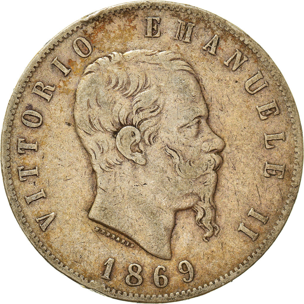 Moneta, Italia, Vittorio Emanuele II, 5 Lire, 1869, Milan, MB, Argento, KM:8.3