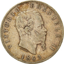 Moneta, Italia, Vittorio Emanuele II, 5 Lire, 1869, Milan, MB, Argento, KM:8.3