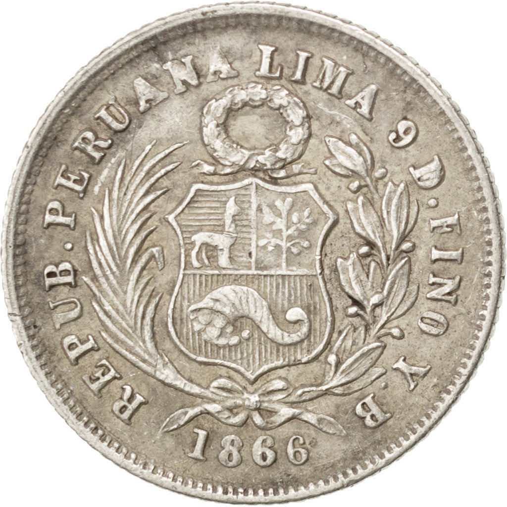 Perù, SOUTH PERU, Dinero, 1866, Lima, BB, Argento, KM:190