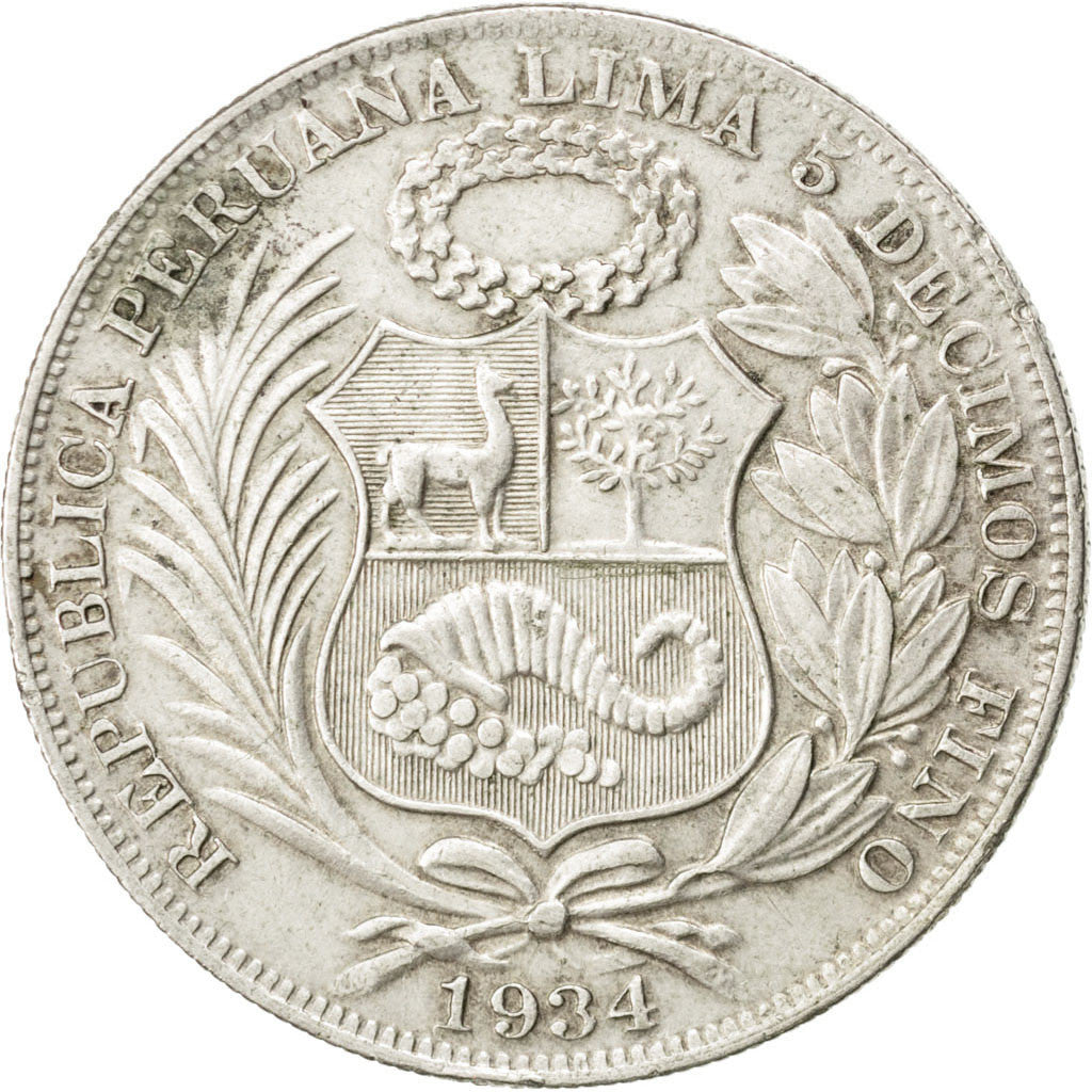 PERU, Sol, 1934, Lima, KM #218.2, EF(40-45), Silver, 37, 24.92
