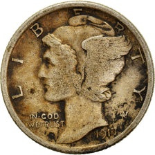 Coin, United States, Mercury Dime, Dime, 1917, U.S. Mint, Philadelphia