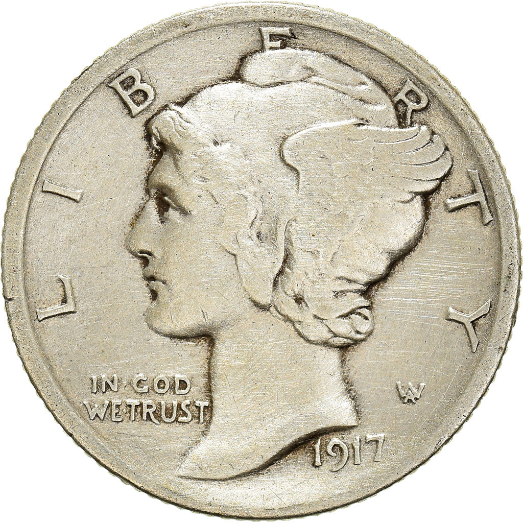 Coin, United States, Mercury Dime, Dime, 1917, U.S. Mint, Philadelphia