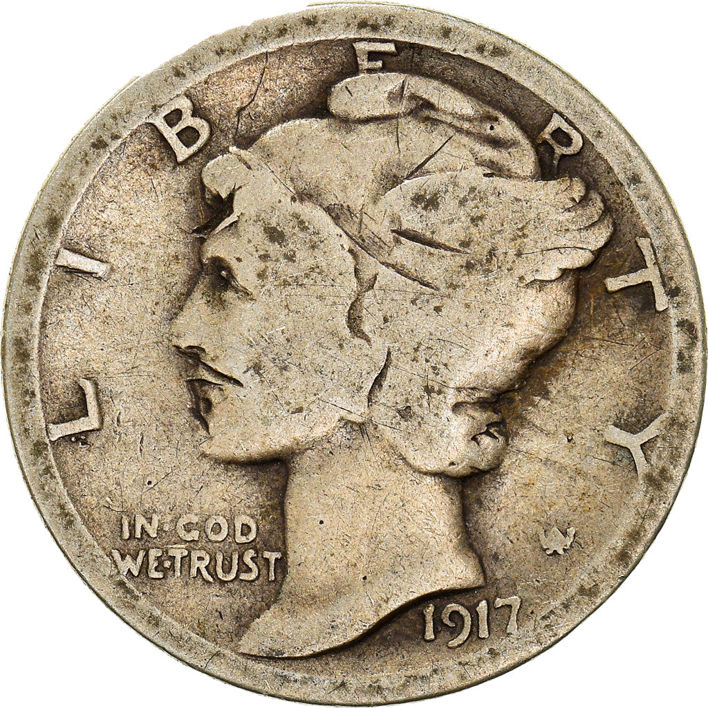 Coin, United States, Mercury Dime, Dime, 1917, U.S. Mint, San Francisco