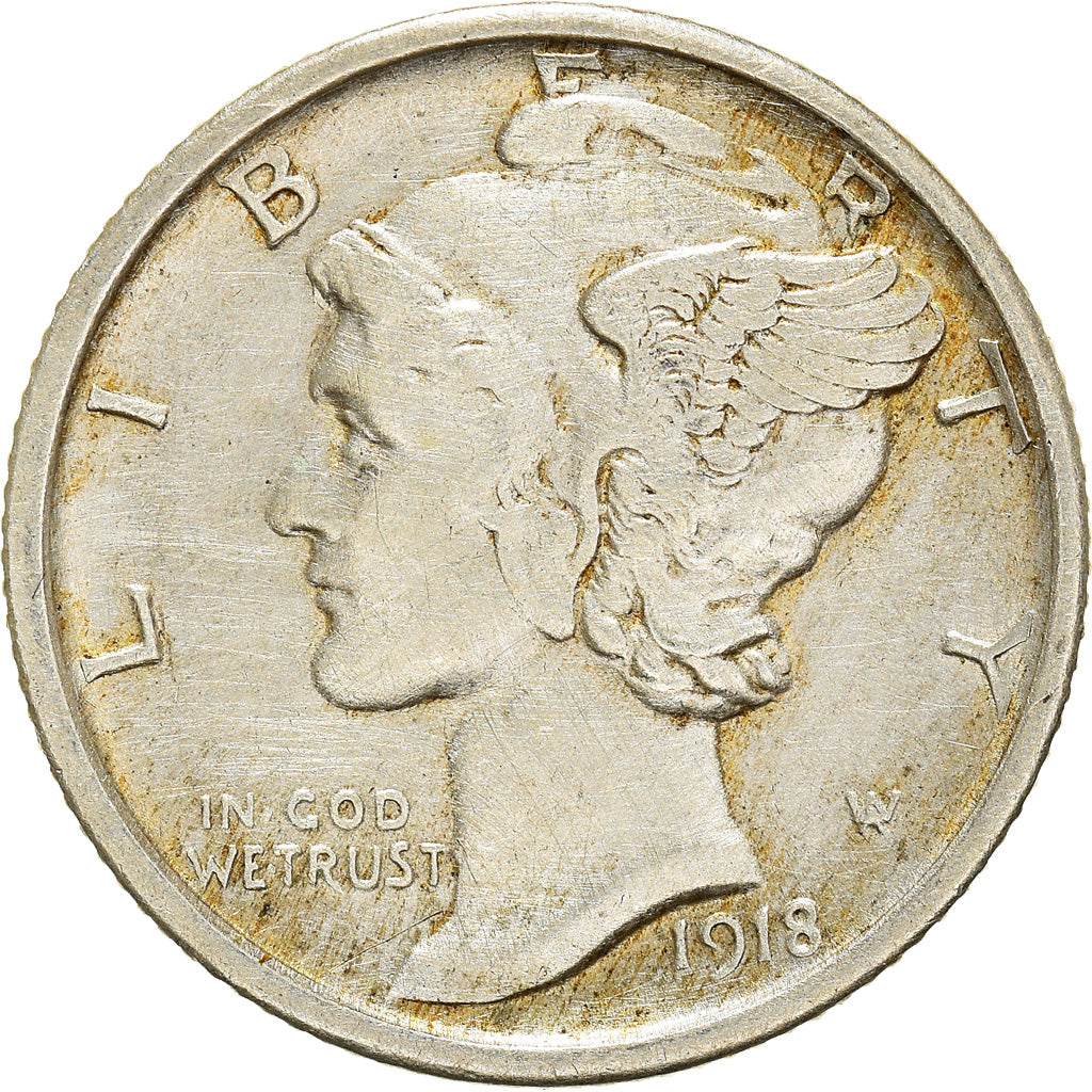 Coin, United States, Mercury Dime, Dime, 1918, San Francisco, EF(40-45), Silver