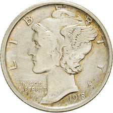 Coin, United States, Mercury Dime, Dime, 1918, San Francisco, EF(40-45), Silver