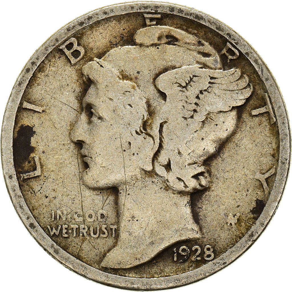 Moneda, Estados Unidos, Mercury Dime, Dime, 1928, U.S. Mint, Philadelphia, BC+