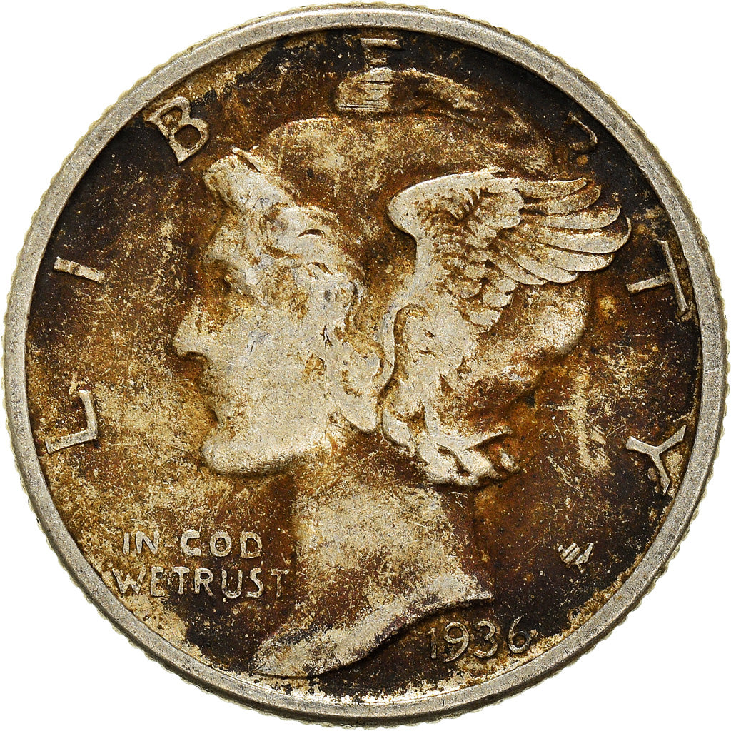 Coin, United States, Mercury Dime, Dime, 1936, U.S. Mint, Philadelphia