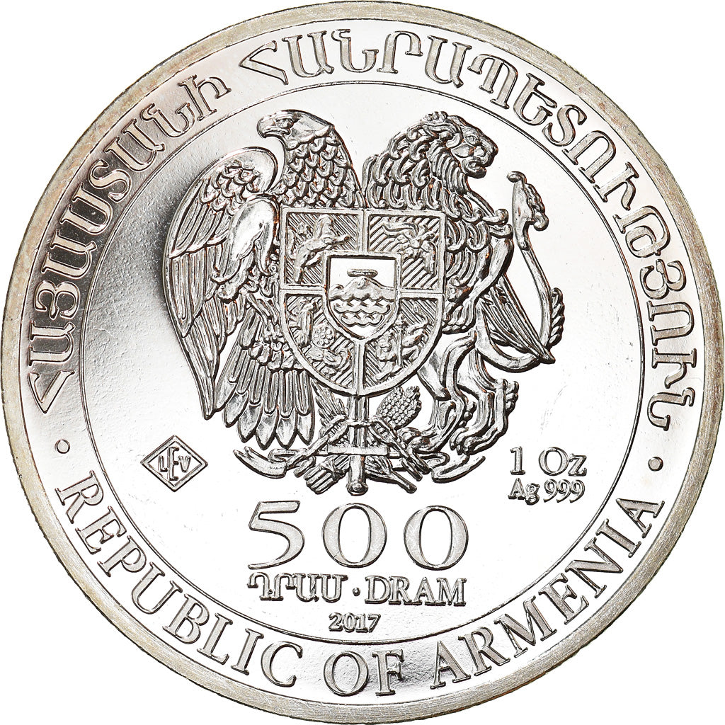 Coin, Armenia, Noah's Ark, 500 Dram, 2017, 1 Oz, MS(64), Silver