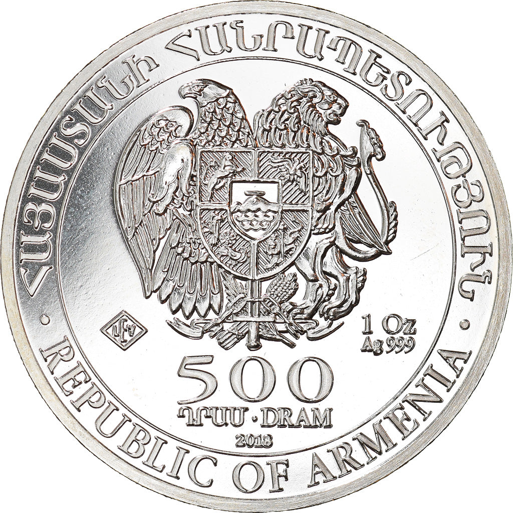 Coin, Armenia, Noah's Ark, 500 Dram, 2018, 1 Oz, MS(65-70), Silver