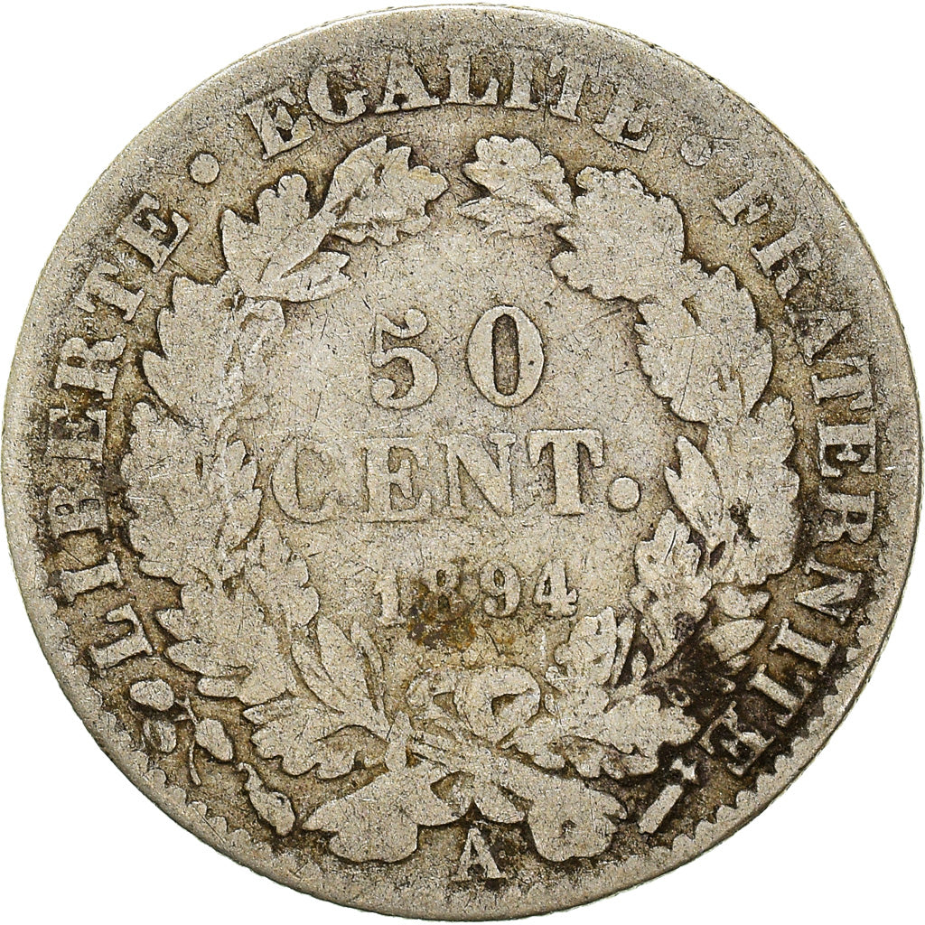 Coin, France, Cérès, 50 Centimes, 1894, Paris, VF(20-25), Silver, KM:834.1