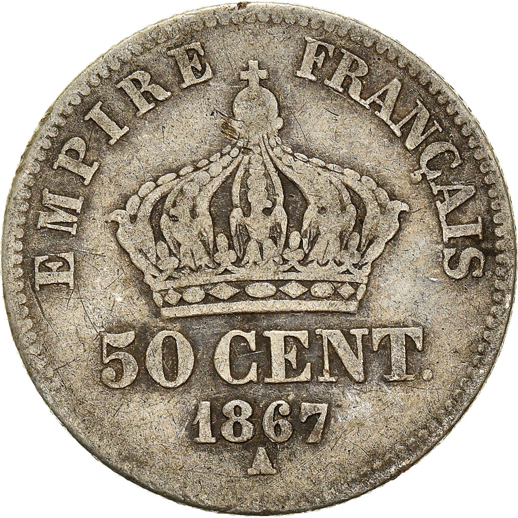 Munten, Frankrijk, Napoleon III, Napoléon III, 50 Centimes, 1867, Paris, FR