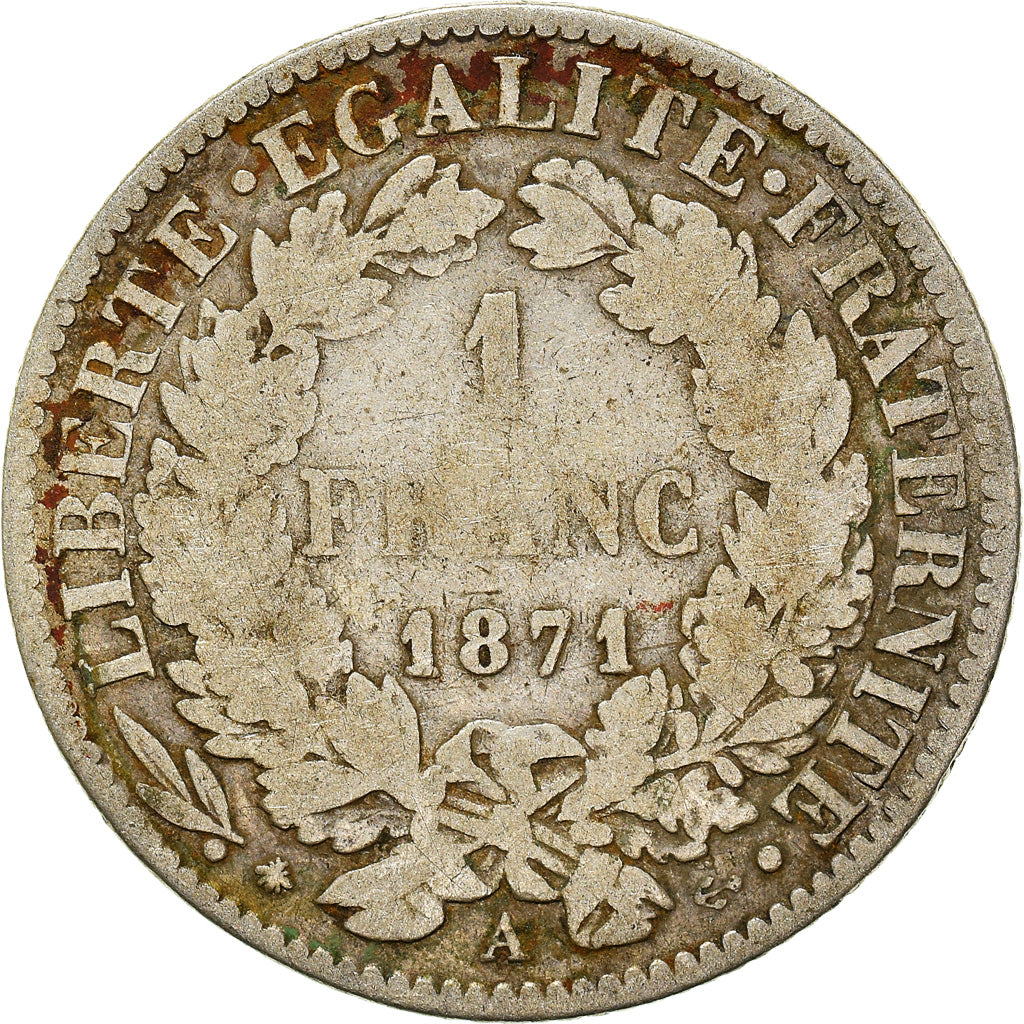 Coin, France, Cérès, Franc, 1871, Paris, VF(20-25), Silver, KM:822.1