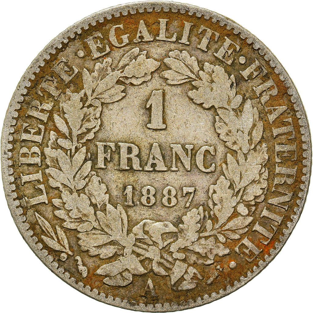 Moneta, Francia, Cérès, Franc, 1887, Paris, MB, Argento, KM:822.1