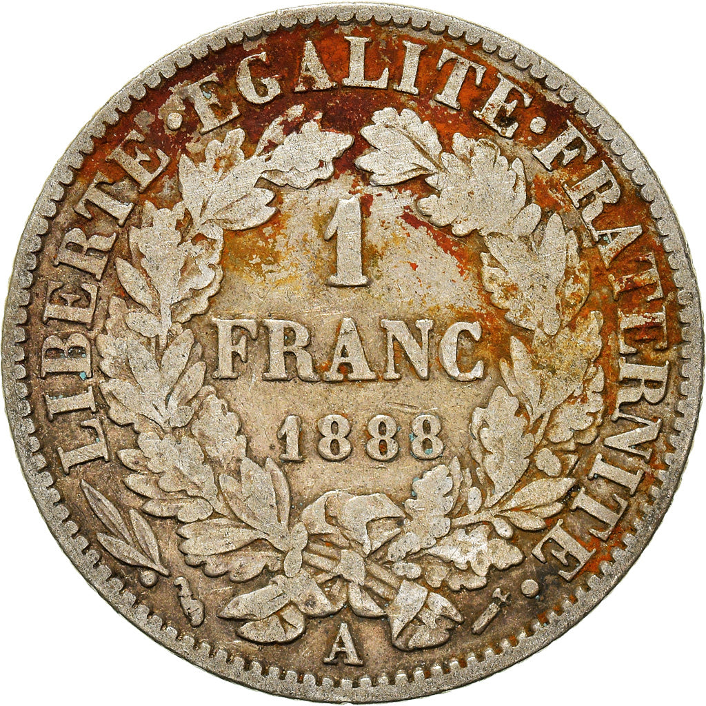 Monnaie, France, Cérès, Franc, 1888, Paris, TB, Argent, Gadoury:465a, KM:822.1