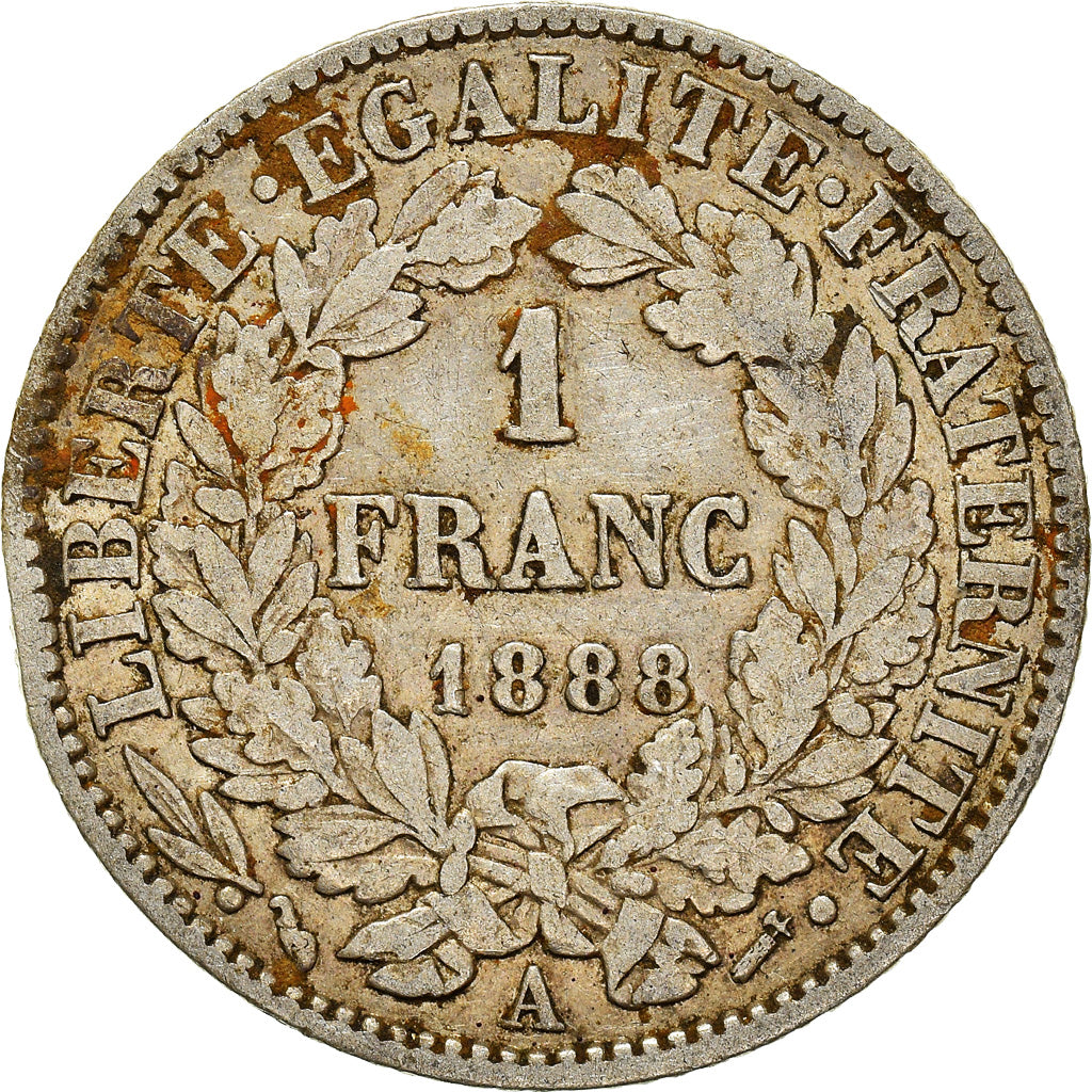 Münze, Frankreich, Cérès, Franc, 1888, Paris, S+, Silber, KM:822.1