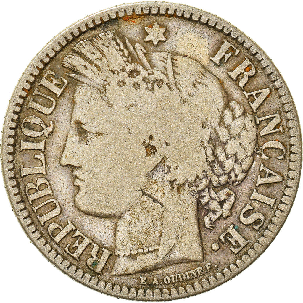 Moeda, França, Cérès, 2 Francs, 1871, Bordeaux, F(12-15), Prata, KM:816.2