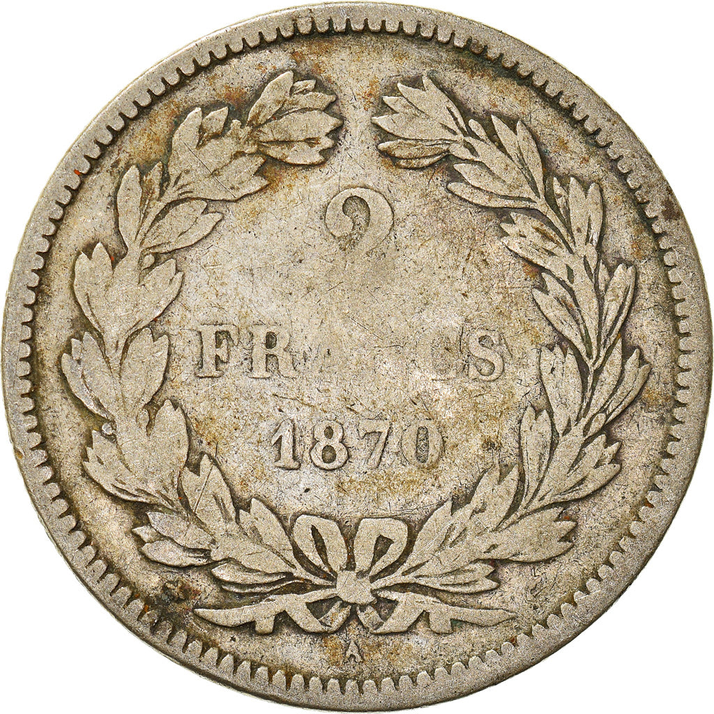 Coin, France, Cérès, 2 Francs, 1870, Paris, VF(20-25), Silver, KM:816.1, Le