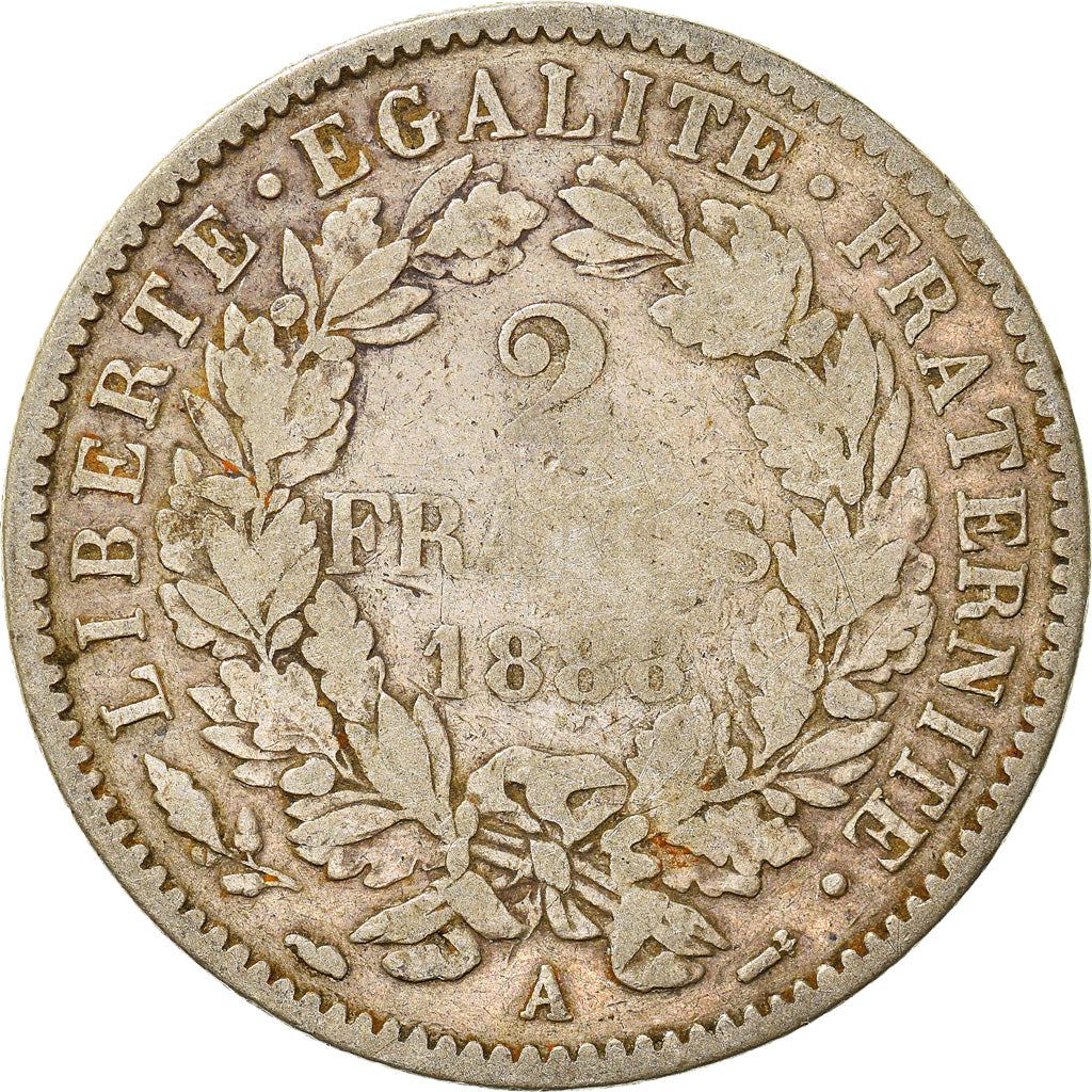 Coin, France, Cérès, 2 Francs, 1888, Paris, VF(20-25), Silver, KM:817.1