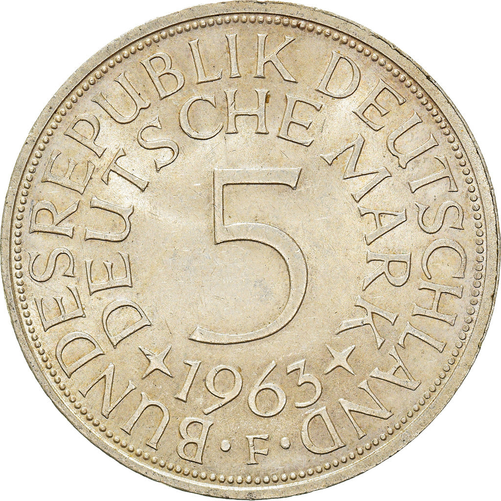 Coin, GERMANY - FEDERAL REPUBLIC, 5 Mark, 1963, Stuttgart, AU(50-53), Silver
