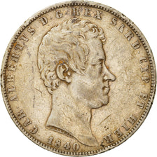 Monnaie, États italiens, SARDINIA, Carlo Alberto, 5 Lire, 1840, Genoa, TB+