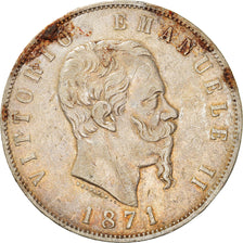Coin, Italy, Vittorio Emanuele II, 5 Lire, 1871, Milan, VF(30-35), Silver