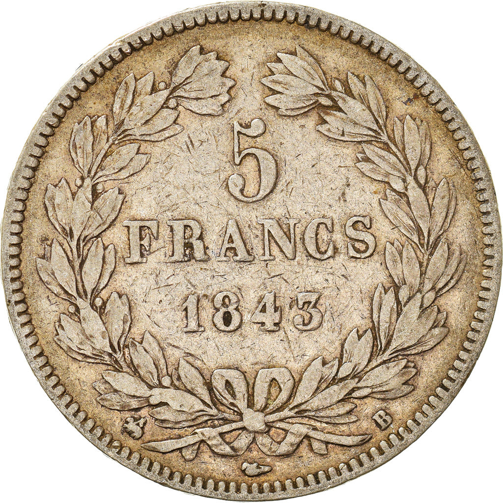 Coin, France, Louis-Philippe, 5 Francs, 1843, Rouen, VF(20-25), Silver