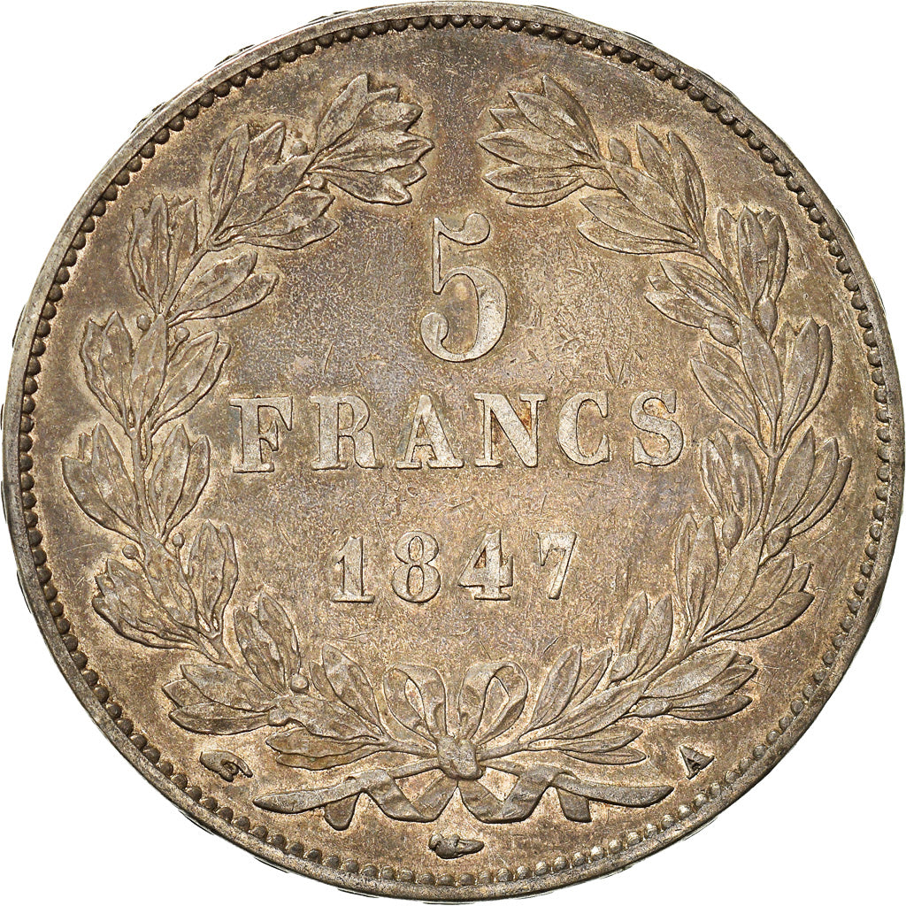 Moneta, Francia, Louis-Philippe, 5 Francs, 1847, Paris, MB+, Argento, KM:749.1