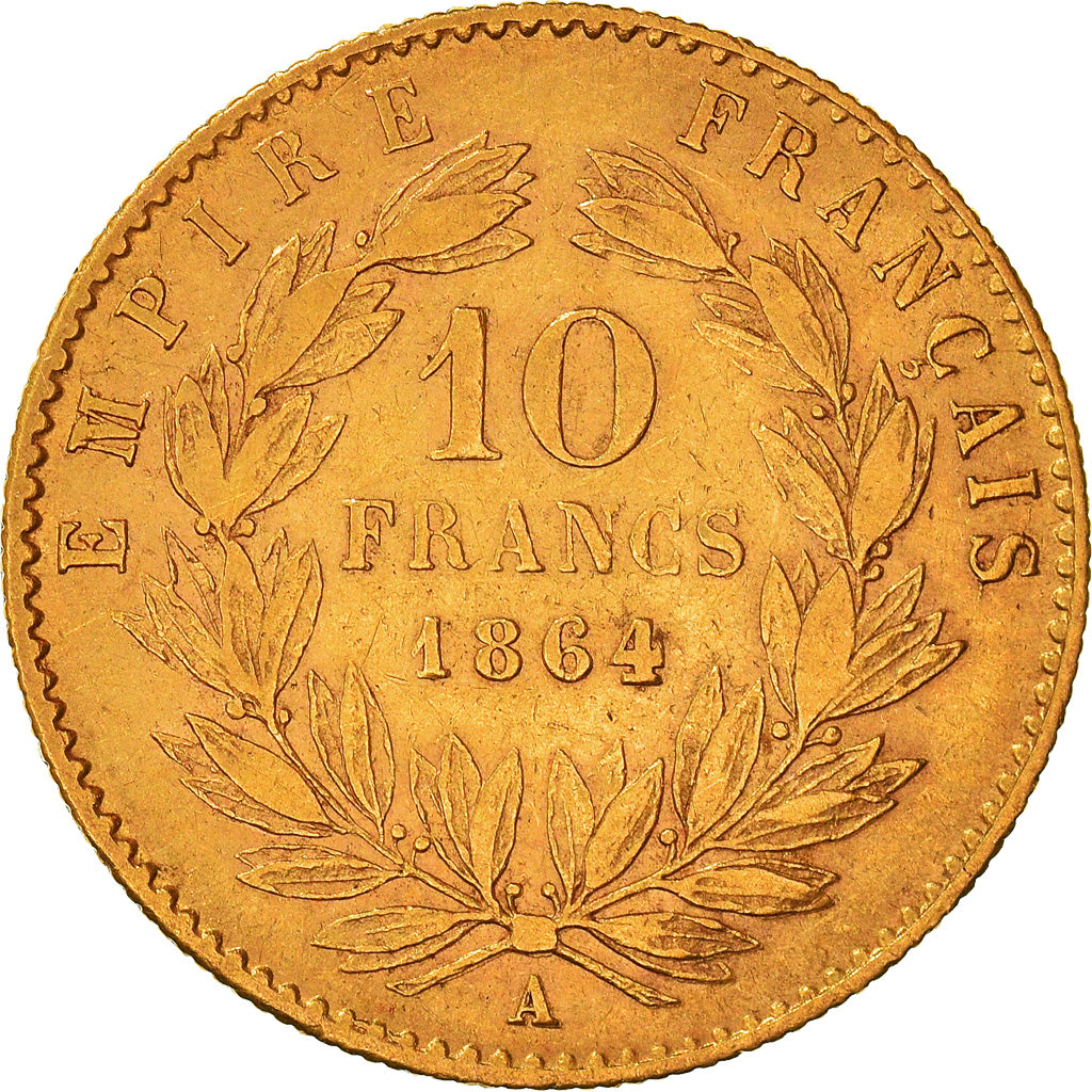 Moeda, França, Napoleon III, 10 Francs, 1864, Paris, EF(40-45), Dourado