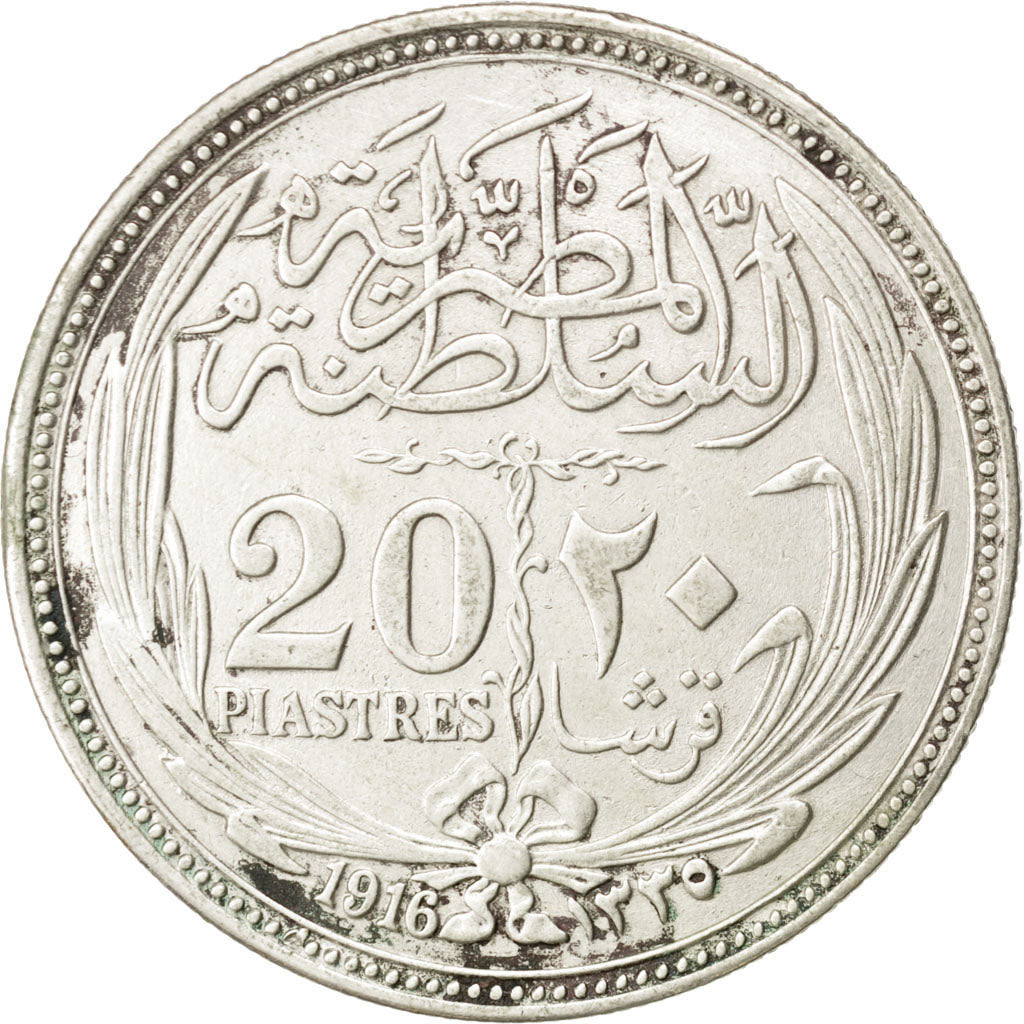 Moneta, Egitto, Hussein Kamil, 20 Piastres, 1916, BB, Argento, KM:321