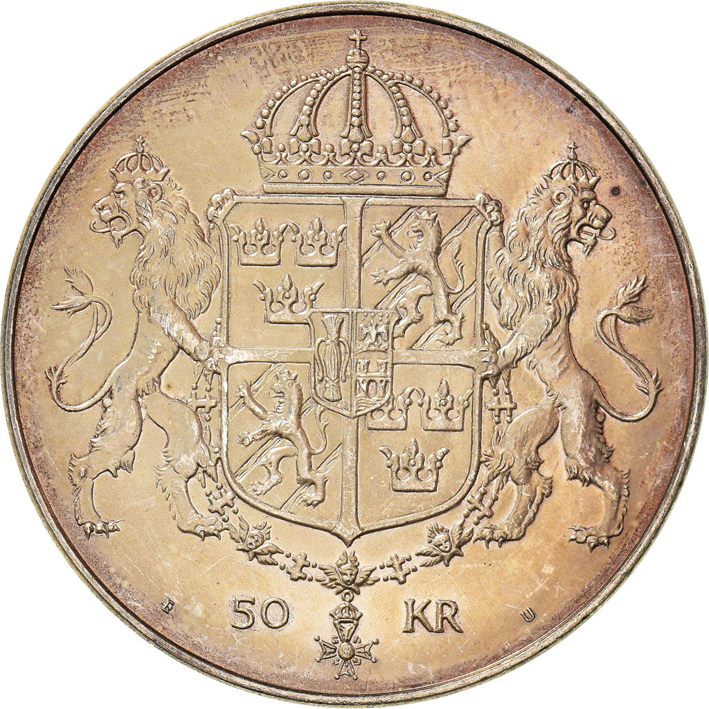 Coin, Sweden, Carl XVI Gustaf, 50 Kronor, 1976, MS(63), Silver, KM:854