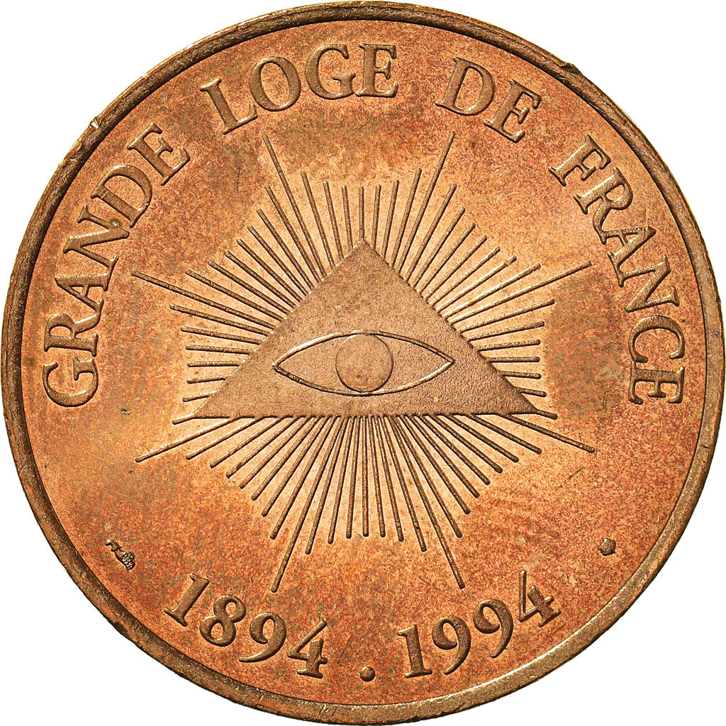 France, Médaille, Masonic, Grande Loge de France, 1994, SPL, Gilt Bronze