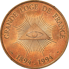 França, Medal, Maçonaria, Grande Loge de France, 1994, MS(63), Bronze Dourado