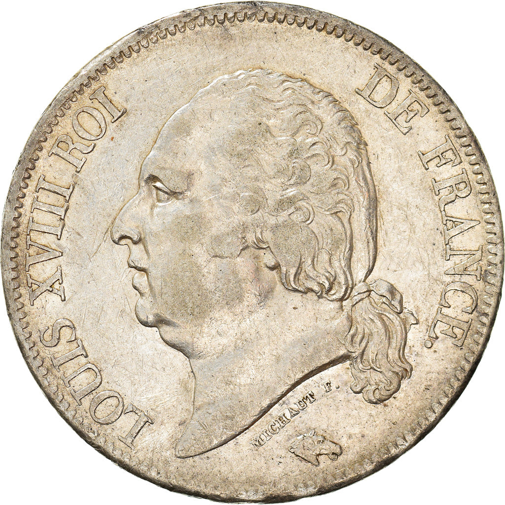 Moneda, Francia, Louis XVIII, Louis XVIII, 5 Francs, 1816, Paris, MBC, Plata