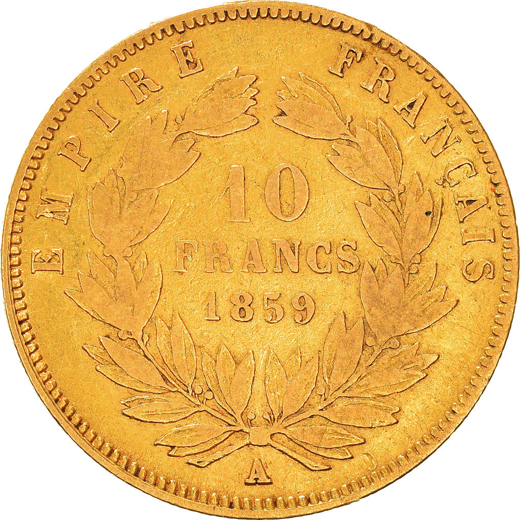 Moeda, França, Napoléon III, 10 Francs, 1859, Paris, VF(20-25), Dourado