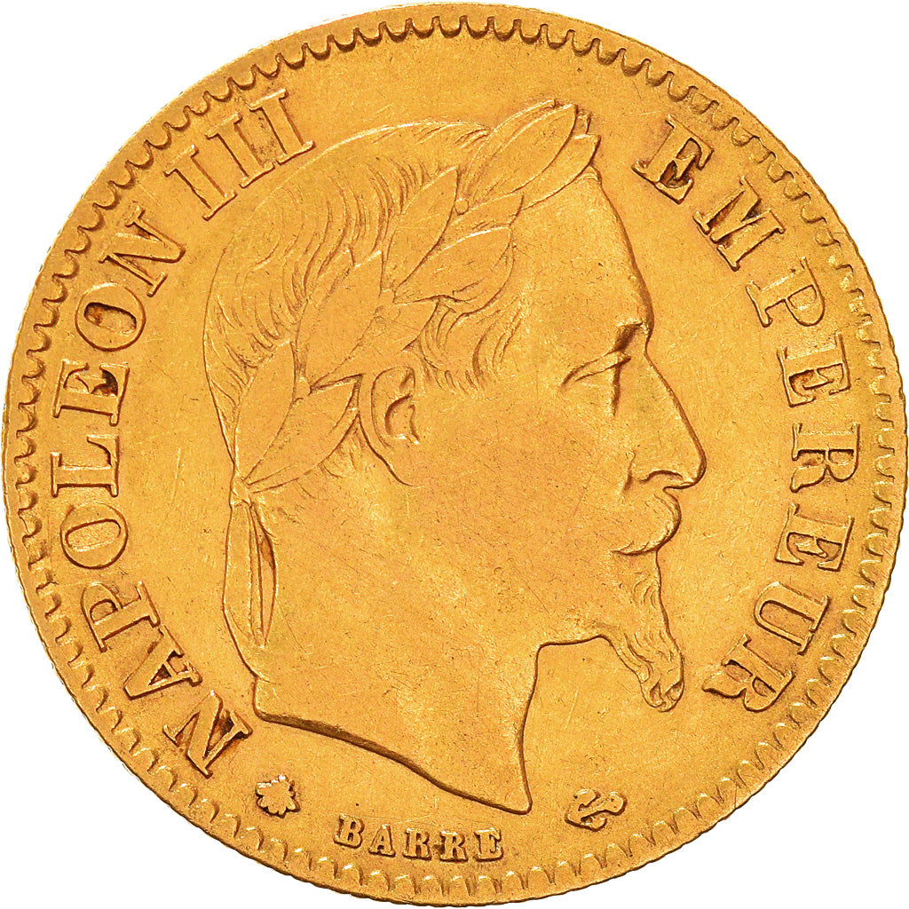 Moneda, Francia, Napoleon III, 10 Francs, 1864, Paris, BC+, Oro, KM:800.1
