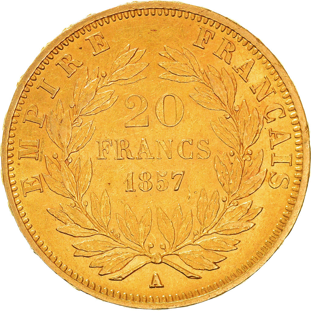 Coin, France, Napoleon III, 20 Francs, 1857, Paris, AU(50-53), Gold, KM:781.1