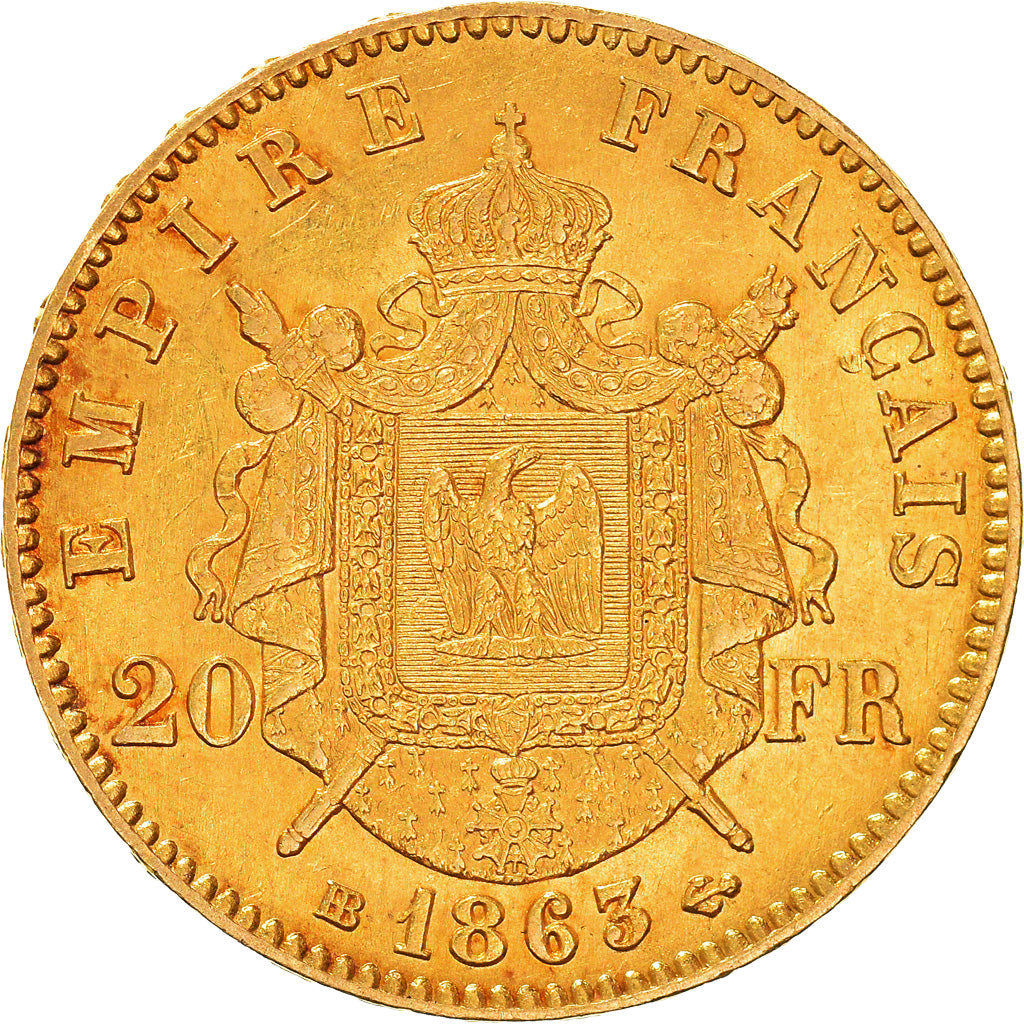 Munten, Frankrijk, Napoleon III, 20 Francs, 1863, Strasbourg, ZF+, Goud